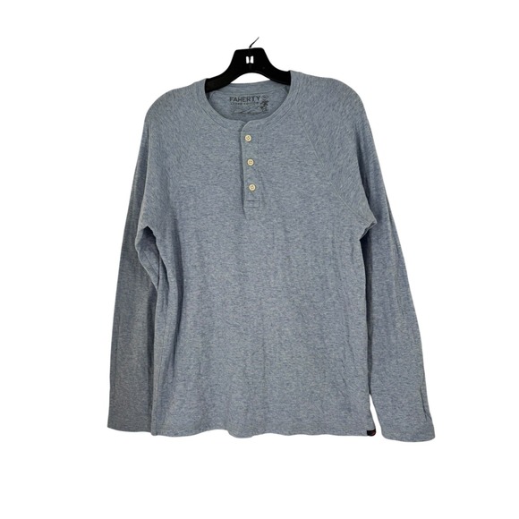Faherty Sweaters - Faherty Men's Blue Cloud Cotton Henley Pullover Round Neck Sweater Size Medium